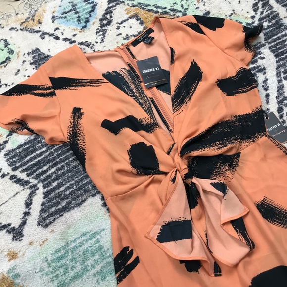 NWT Forever 21 Black and Ginger Dress - Picture 2 of 5